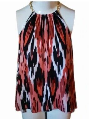 MICHAEL Michael Kors Coral, Black and White Ikat Halter Top